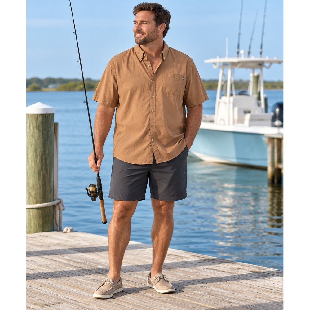 RIGAWTR Men's XL Tan Button Down Fishing Shirt Coastal Gorpcore Outdoors